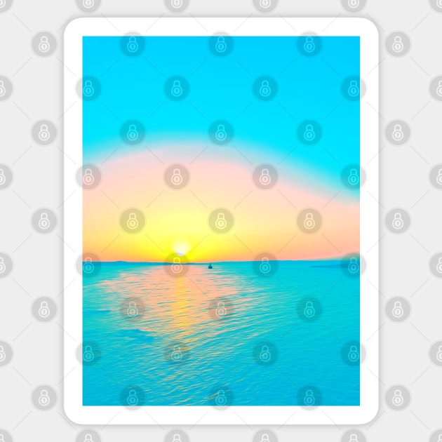 Romantic summer sunset and a sailing boat in the sea Sticker by KINKDesign